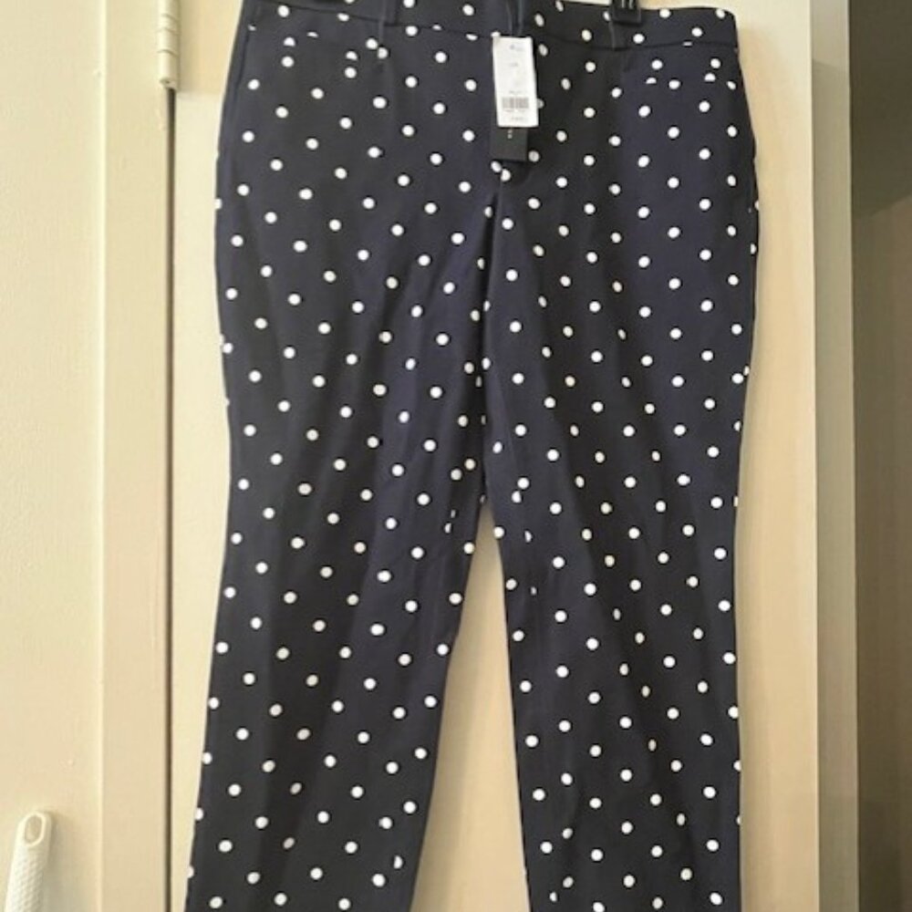 NWT Banana Republic Sloan Pants Navy Blue White Polka Dot Pants Size 12